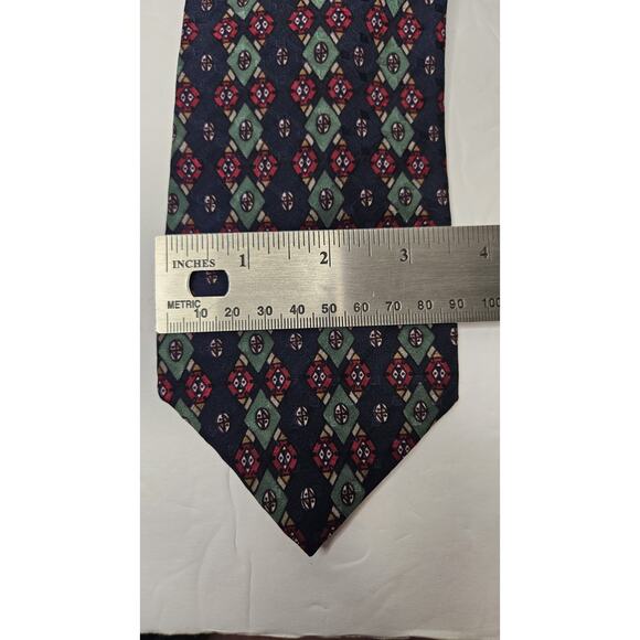 Vintage Paolo Bianco Silk Tie Red Blue Green Diamond Design 100% Silk USA Made - Picture 3 of 6